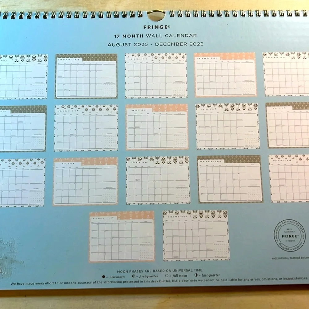 NWT Fringe Studio Elegant Gold and Cream Wall Calendar 17 Months